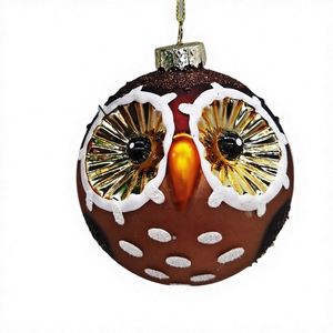 Adorno Colgante de Cristal de 8cm para Interiores, con Diseño de Bola de Búho, Hecho a Mano, Pintado a Mano, Color Personalizado, para Navidad - Product Image 1