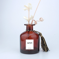 Bouteille en verre réutilisable pour huiles aromatiques, diffuseur de parfum rond avec bouchon en liège, ambre, 250 ml/500 ml