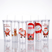 Série de Noël : Tasse isotherme double paroi PS avec couvercle et paille, motif Père Noël créatif, vente en gros