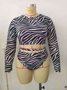 Costume da Bagno <span class=keywords><strong>Bikini</strong></span> Due Pezzi Sexy a Vita Alta con Stampa Zebrata a Maniche Lunghe Personalizzato per Taglie Forti Donna, Abbigliamento da Spiaggia OEM 0XL-4XL - Product Image 4