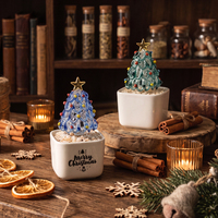 Arbre de Noël miniature en verre coloré style Murano fait main, figurine décorative de table, cadeau