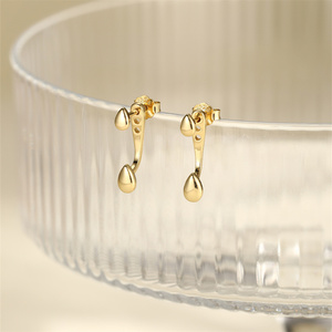 Pendientes de Plata S925 con Baño de Oro, Diseño de Lágrima Ajustable, Minimalistas y Elegantes para Uso Diario - Product Image 3