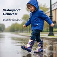 Bottes de pluie en caoutchouc pour enfants, imprimées à l'encre, avec doubles poignées de traction, imperméables, antidérapantes, légères, motif artistique coloré