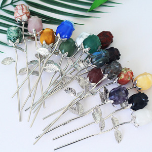 23cm LX, venta al por mayor, <span class=keywords><strong>rosas</strong></span> <span class=keywords><strong>de</strong></span> <span class=keywords><strong>cristal</strong></span> <span class=keywords><strong>de</strong></span> cuarzo rosa hechas a mano, artesanía Floral <span class=keywords><strong>de</strong></span> Material mixto para decoración elegante del hogar y exhibiciones <span class=keywords><strong>de</strong></span> regalo - Product Image 2