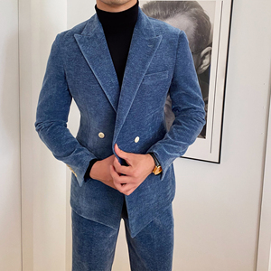 Dernier <span class=keywords><strong>blazer</strong></span> de costume en <span class=keywords><strong>velours</strong></span> <span class=keywords><strong>côtelé</strong></span> uni pour <span class=keywords><strong>homme</strong></span>, coupe slim, double boutonnage, pour affaires et loisirs, automne et hiver, ensemble deux pièces - Product Image 6