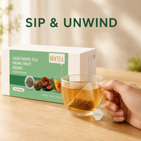 Thé Blanc Naturel Vieilli Direct Usine avec Reishi et Fruit du Moine, Sans Sucre Ajouté, Faible en Caféine, Sachets Pyramidaux