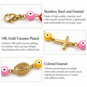 Multicolor <b>Bead</b> Charm <b>Bracelet</b>, Stainless Steel and Enamel, 18K Gold Vacuum Plated, Blue, Black, and Multicolor Options - Product Image 3