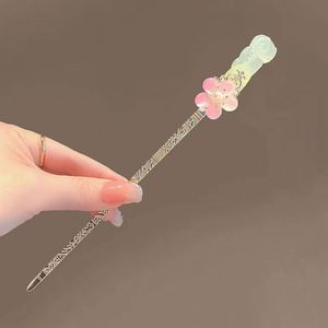 Horquilla de estilo antiguo tallada para mujer, moderna, para la parte posterior de la cabeza, con diseño floral de metal, tipo Hanfu Step Shake Pan - Product Image 6