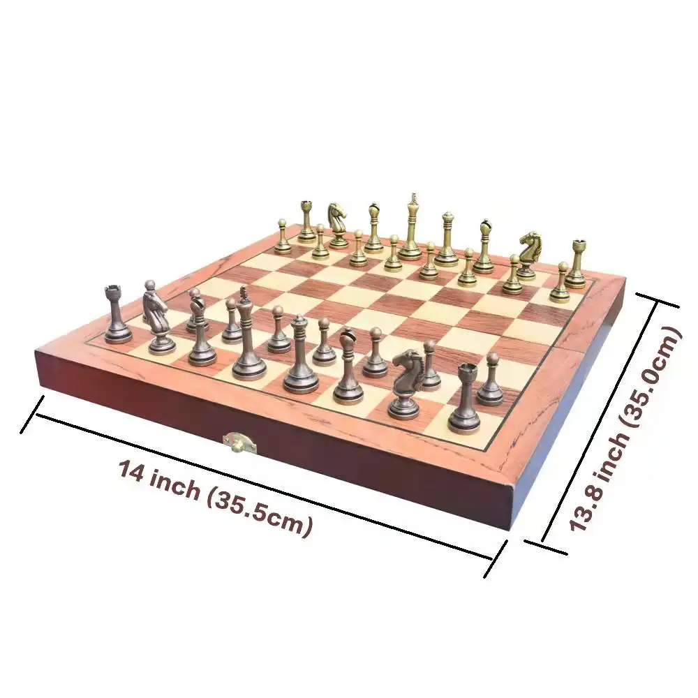 Catur kotak hadiah Premium paduan seng perunggu papan lipat anak-anak catur Set permainan catur