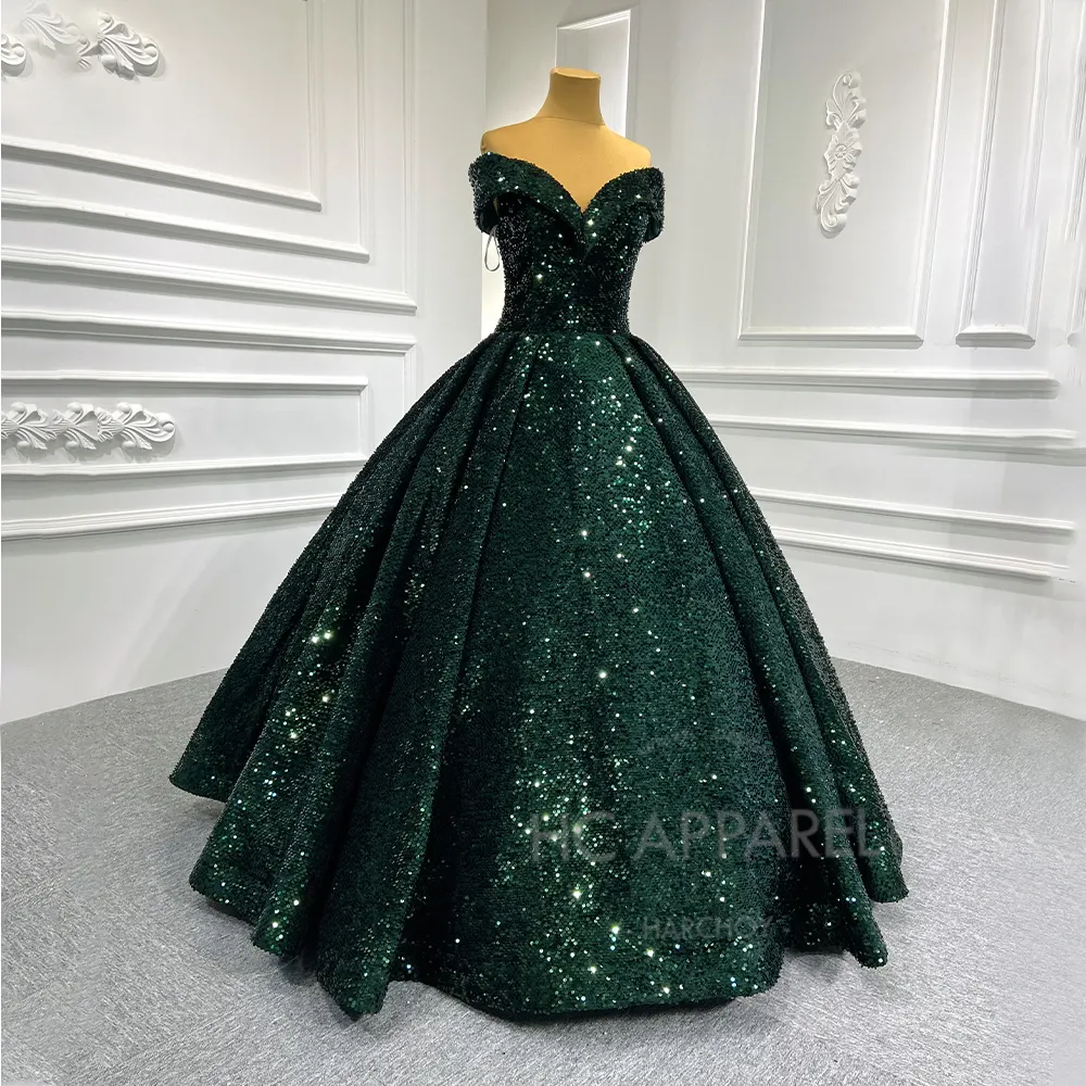 Heavy Sequined Ball Gown Evening Dresses Off Shoulder Party Prom Dresses