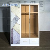 Armoire métallique à trois portes battantes avec portes vitrées, armoire moderne en acier avec tiroir inférieur