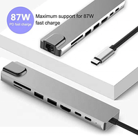 Hub USB 3.0 8 en 1 con Ethernet, Carga, RJ45, PD, Adaptador Tipo C, Base para Laptop, HDTV, SD 4K, Aleación de Aluminio, Hub USB C en Stock
