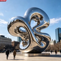 YOUFINE Grande sculpture géométrique en acier inoxydable découpée au laser, statue métallique creuse pour la décoration de parcs d'art, de places publiques et de paysages