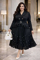 Robe Blazer Femme de Haute Qualité, Directement de l'Usine, Élégante, à Manches Longues, Coupe A-Line Plissée, Robe Midi Tendance pour Soirée