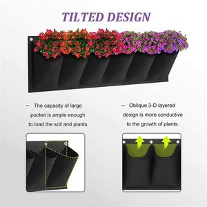Sac de culture mural en feutre imperméable et écologique à 6 poches, jardinière verticale inclinée pour la croissance des plantes - Product Image 3