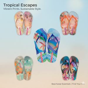Chanclas personalizadas con estampado tropical para mujer, sandalias de playa sostenibles, venta al por mayor de fábrica OEM, pantuflas de verano para exteriores con soporte para el arco del pie - Product Image 1