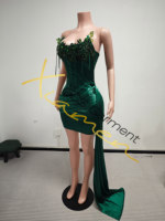 Robe de soirée mini transparente en maille satinée Ocstrade, sexy, avec appliques vertes de luxe, ourlet long, pour cocktail, élégante et formelle