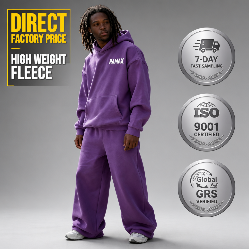 RAMAX Custom Oversized Heavyweight Fleece Hoodie Set Tracksuit Sweatpants Two Piece Set Wholesale Gym Wear OEM Factory · image 1