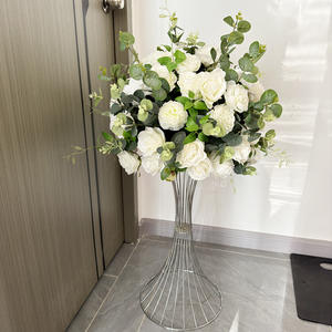 Centro de Mesa de Rosas Artificiales Blancas y Rosas, Decoración de Boda con Bola de Flores Coloridas de Lujo - Product Image 4