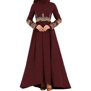 2024 새로운 무슬림 옷 여자 자수 국가 우아한 이슬람 가운 기질 슬림 스윙 걸레질 이슬람 여성 원피스