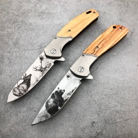 Couteau pliant personnalisé en acier inoxydable 420 avec revêtement en titane, imprimé en 3D, avec manche en bois pour le camping en plein air