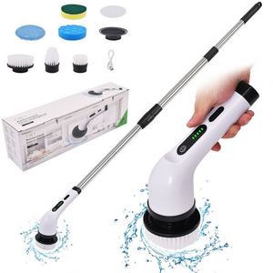 Brosse de nettoyage électrique sans fil 360° pour salle de bain, douche et voiture, avec long manche et 7 têtes de rechange, étanche - Product Image 3