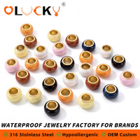 Perles entretoises en émail et cristal LUCKYJIU en acier inoxydable plaqué or 18 carats, styles variés, pour la fabrication de colliers DIY