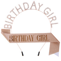 Serre-tête, ceinture, coiffe et bandoulière de mode européenne pour fête d'anniversaire de fille, avec arche de cérémonie et texte « BIRTHDAY GIRL »