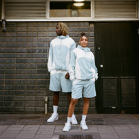 Ensemble de survêtement personnalisé en nylon pour homme avec logo, coupe-vent unisexe, ensemble short, survêtement à blocs de couleur, veste à capuche et short