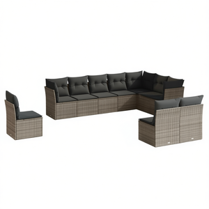 Conjunto de Sofás de Jardín de Ratán Gris, 10 Plazas, Muebles Contemporáneos para Exteriores - Product Image 1