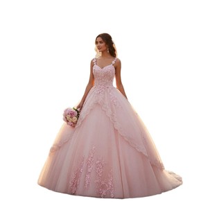 Robe de mariée rose clair à col halter, en tulle floral 3D, avec longue traîne, taille haute, épaules dénudées, pour soirée, tailles SMLXLXXLXXXL - Product Image 4