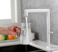 Robinet de cuisine moderne en acier inoxydable 304 chromé, à poser sur comptoir, blanc, monocommande, avec cartouche céramique, mitigeur chaud/froid