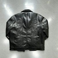 Veste en similicuir personnalisée avec logo, broderie vintage, col foncé, boutonnée, coupe oversize, manteau en PU, streetwear, vêtement d'extérieur d'hiver pour homme