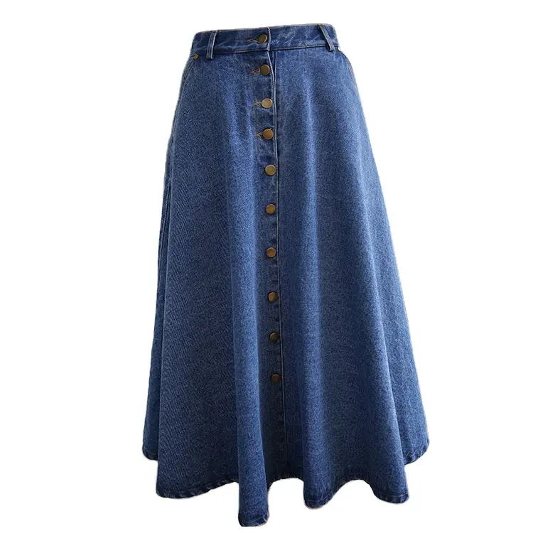 Wholesale Fashion Casual High Waist Long A Line Denim Skirts for Women