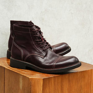 Botas de Tobillo para Hombre, Primavera-Otoño, Parte Superior de Cuero Genuino con Estampado de Leopardo, Suela de Goma, Impermeables, para Trabajo - Product Image 6