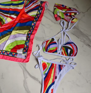 Nouvelles collections de maillots de bain 4 pièces avec <span class=keywords><strong>bandeau</strong></span> et grands foulards de plage, ensemble bikini sexy pour femmes, design de créateur - Product Image 3