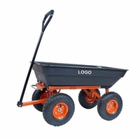 Chariot de manutention à roues en acier à quatre roues pour le transport de marchandises, remorque utilitaire, chariot de jardin à benne basculante, pour usage domestique et commercial