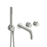 Mitigeur de douche en laiton doré brossé, robinet de douche noir mat à 2 sorties et 2 poignées avec bec de bain et combiné doré