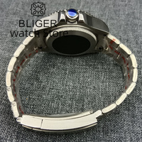 Montre mécanique élégante pour homme BLIGER NH35A, 43 mm, bracelet en acier inoxydable, aiguilles luminescentes vertes, résistante à l'eau
