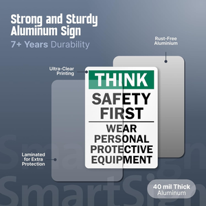 Señal <span class=keywords><strong>de</strong></span> Seguridad <span class=keywords><strong>de</strong></span> Aluminio Personalizada "Piense en la Seguridad Primero - Use Equipo <span class=keywords><strong>de</strong></span> Protección Personal" para el Lugar <span class=keywords><strong>de</strong></span> Trabajo Industrial - Product Image 2