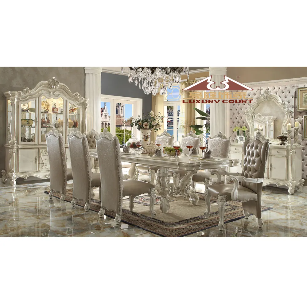 Gran oferta personalizable nuevo comedor europeo de lujo muebles para el hogar 8 clairs sillas de comedor juego de mesa de comedor