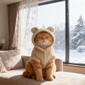 เสื้อฮู้ดขนแกะสำหรับสัตว์เลี้ยงแบบกำหนดเอง สำหรับฤดูหนาว ผ้าฝ้ายตาข่ายพิมพ์ลายสุนัขน่ารัก เสื้อผ้าสุนัขที่ใส่สบาย ฮู้ดหนา - Product Image 4