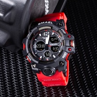 Montre numérique carrée en plastique SMAEL 8008 pour homme, mode sport, résistante à l'eau 3BAR, chronographe, chronomètre, alarme, affichage LED lumineux