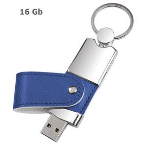 Clé USB en cuir bleu 16 Go avec design porte-clés - Product Image 1