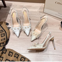 Chaussures à talons hauts pour femmes de haute qualité, pour l'été, pour les fêtes, talons fins sexy, bout pointu, sandales à fleurs en diamant pour femmes et demoiselles