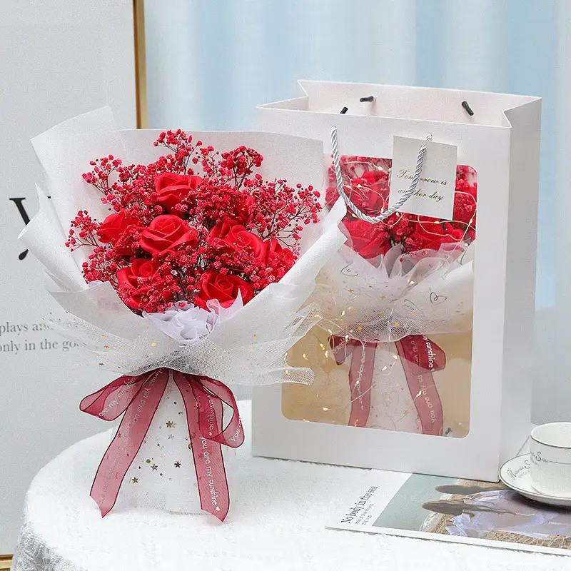 मातृ दिवस स्टार यार्न श्रृंखला हस्तनिर्मित साबुन फूल जन्मदिन का उपहार गुलाब साबुन फूल गुलदस्ता