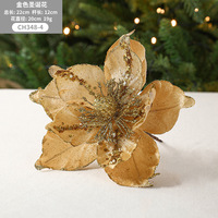 Fleurs de Poinsettia en tissu rouge avec paillettes, tiges de fleurs pour la décoration de l'arbre de Noël, fabricant en gros