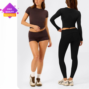 Conjunto Deportivo Personalizado LVD455 para Mujer, <span class=keywords><strong>Camiseta</strong></span> Deportiva de Compresión, Pantalones Cortos de Yoga con Cintura Elástica, Conjuntos de Yoga - Product Image 1
