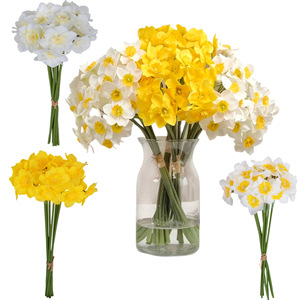 Bouquets de narcisses artificiels Guanyi, fleurs en soie blanches et jaunes, décorations pour mariage et maison - Product Image 1