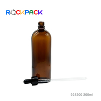 Vente en gros de flacons d'huile essentielle ambrée de grande capacité 200 ml, flacon personnalisé pour huile capillaire, flacon compte-gouttes en verre